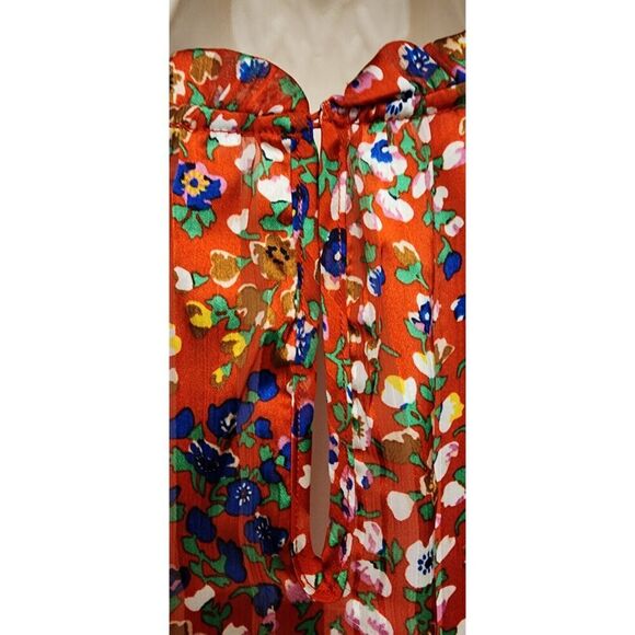 Rachel Zoe Red Floral High Neck Smock Sleeve Blouse Multicolor Red Size Medium - Picture 9 of 12